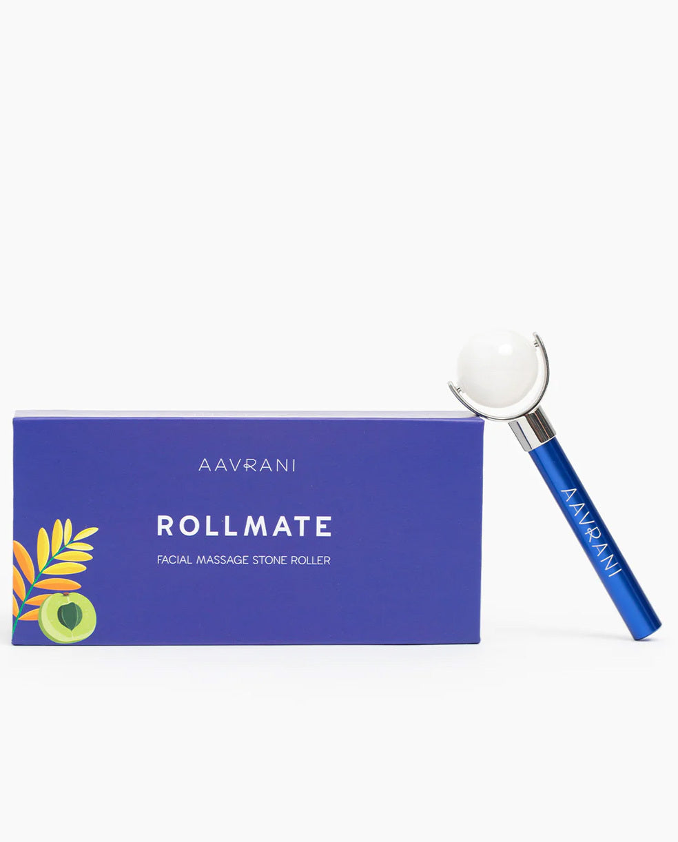 AAVRANI Rollmate Facial Roller against grey background
