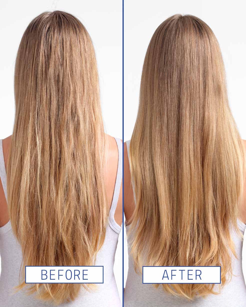 Back of head shot of model that shows how hair looked before and after using Scalp Detox Jelly Cleanser